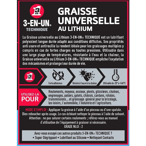 Graisse universelle au lithium 3-EN-UN TECHNIQUE - tube - 150g  - UD28086