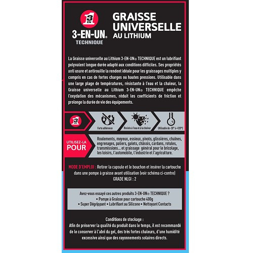 Cartuccia di grasso universale al litio 3-IN-UNO - 400 g - UD28087