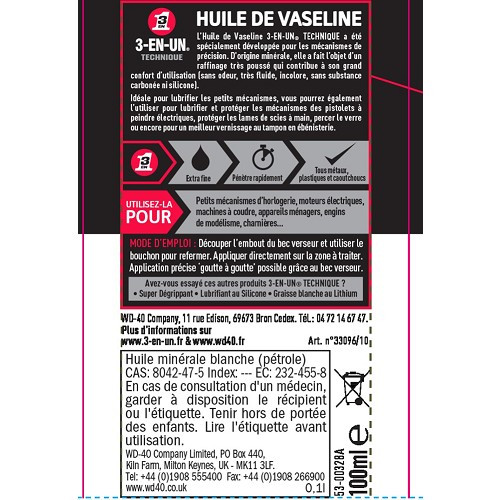 Huile de vaseline 3-EN-UN TECHNIQUE - burette - 100ml - UD28089