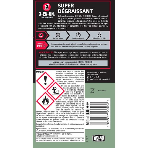 Super dégraissant 3-EN-UN TECHNIQUE - bombe - 500ml - UD28093