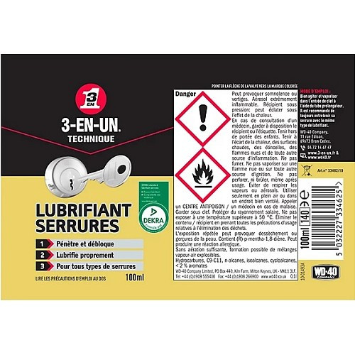 Lubrifiant serrures 3-EN-UN TECHNIQUE - bombe - 100ml - UD28095