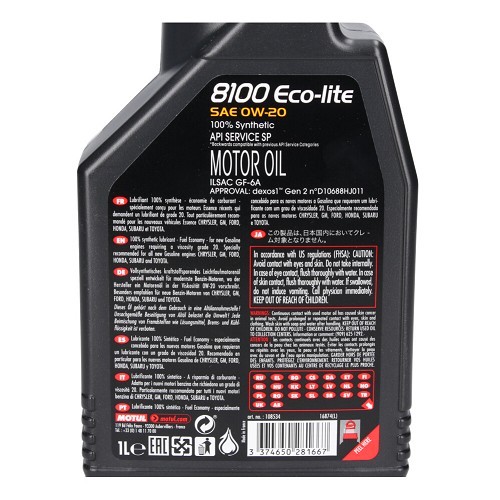 Motoröl MOTUL 8100 ECO-lite 0W20 - synthetisch - 1 Liter - UD30001