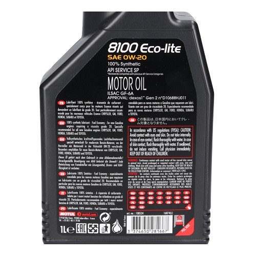 Huile moteur MOTUL 8100 ECO-lite 0W20 - 100% synthèse - 1 Litre - UD30001