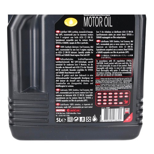 Huile moteur MOTUL 8100 ECO-clean 0W30 - 100% synthèse - 5 Litres - UD30004