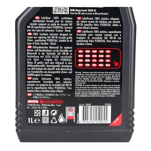 MOTUL 8100 X-max 0W30 aceite de motor - sintético - 1 Litro - UD30005