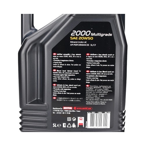 Huile moteur MOTUL 2000 Multigrade 20W50 - minérale - 5 Litres - UD30008