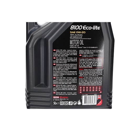 Huile moteur MOTUL 8100 ECO-lite 0W20 - 100% synthèse - 5 Litres - UD30009