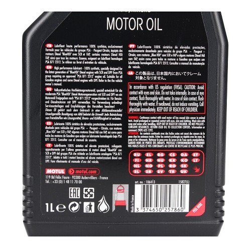 Huile moteur MOTUL Specific 2312 0W30 - 100% synthèse - 1 Litre - UD30013