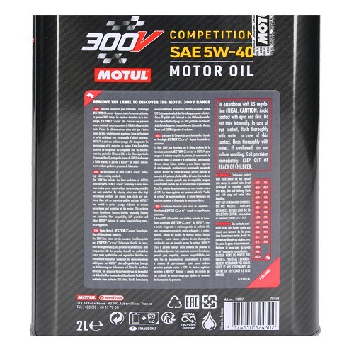 Óleo de motor MOTUL 300V competição 5w40 - sintético - 2 litros - UD30182