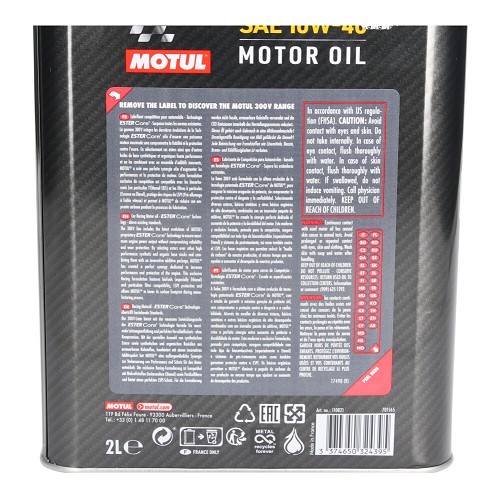 Huile moteur MOTUL 300V Compétition 10W40 - 100% synthèse - 2 Litres  - UD30184