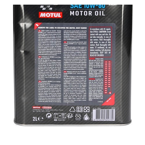 Huile moteur MOTUL 300V LE MANS 10W60 - 100% synthèse - 2 Litres - UD30192