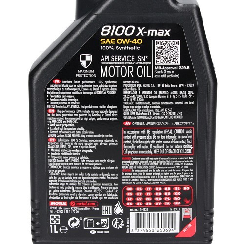 MOTUL 8100 X-max 0W40 aceite de motor - sintético - 1 Litro - UD30259