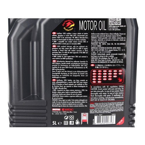 Huile moteur MOTUL X-clean+ 5W30 - 100% synthèse - 5 Litres - UD30270