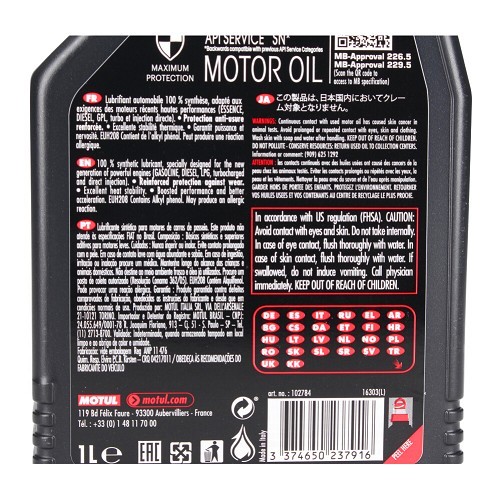 Huile moteur MOTUL 8100 X-cess 5W40 - 100% synthèse - 1 Litre - UD30299