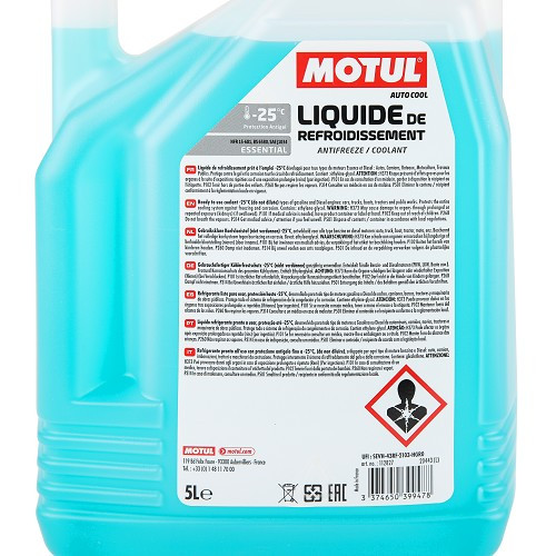 Koelvloeistof MOTUL AUTO COOL ESSENTIAL organic tech -25°C - blauw - 5 liter - UD30360