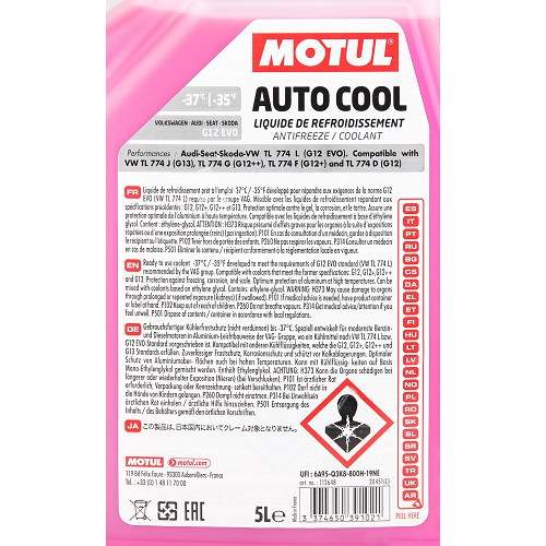 Koelvloeistof MOTUL AUTO COOL G12 EVO lobrid tech -37°C - roze - 5 liter - UD30366