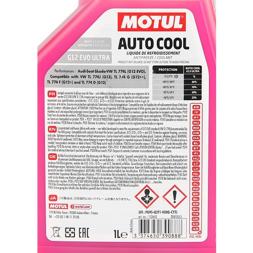 Geconcentreerde koelvloeistof MOTUL AUTO COOL G12 EVO ULTRA lobrid tech - roze - 1 liter - UD30367