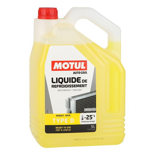  Agente refrigerante MOTUL AUTO COOL TYPE D Renault e Dacia organic tech -25°C - amarelo - 5 litros - UD30368 