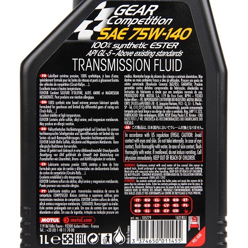 MOTUL Gear Aceite de competición para ejes autoblocantes 75W140 - sintético - 1 Litro - UD30370