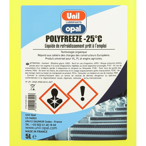 UNIL OPAL POLYFREEZE TIPO D líquido de arrefecimento -25°C - amarelo - 5 litros - UD30379