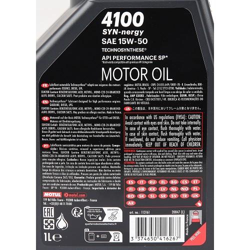 MOTUL 4100 Syn-Nergy 15W50 Olio motore - Technosynthesis - 1 litro - UD30409