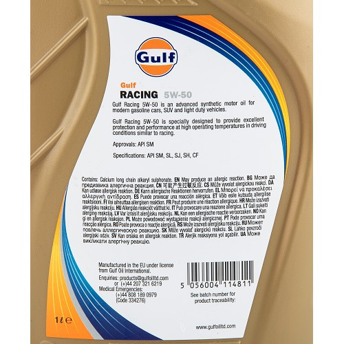 GULF RACING 5W50 Aceite de motor - 100% sintético - 1 Litro - UD30449