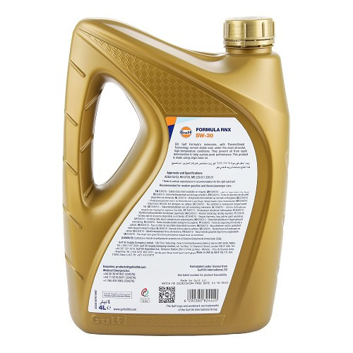 Engine Oil GULF Formula RNX 5W30 Renault RN0720 - 100% synthetic - 4 Liters - UD30459