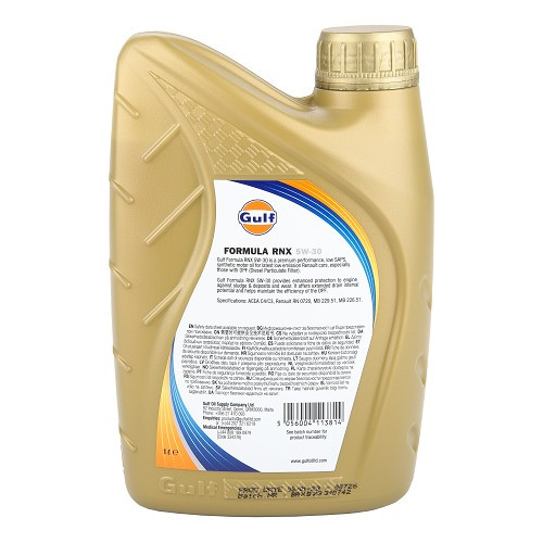 Huile moteur GULF Formula RNX 5W30 Renault RN0720 - 100% synthèse - 1 Litre - UD30461