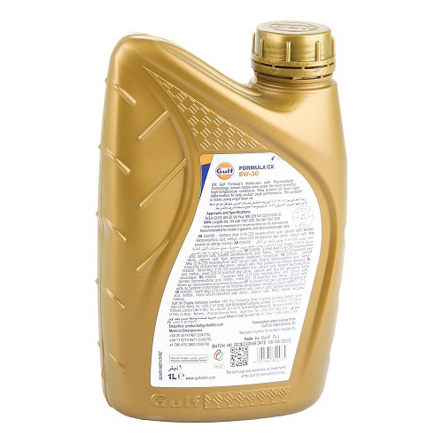 Aceite de motor GULF Formula CX 5W30 GM Dexos2 - 100% sintético - 1 Litro - UD30463