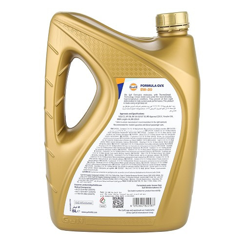 Aceite de motor GULF Formula GVX 5W30 PORSCHE C30 - 100% sintético - 5 Litros - UD30464