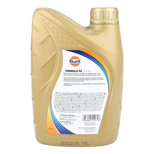 Huile moteur GULF Formula FS 5W30 FORD WSS-M2C913-D - 100% synthèse - 1 Litre - UD30467