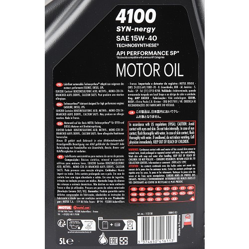 Huile moteur MOTUL 4100 Syn-Nergy 15W40 - Technosynthèse - 5 Litres - UD30472