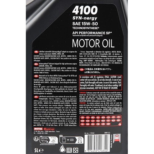 MOTUL 4100 Syn-Nergy 15W50 engine oil - Technosynthèse - 5 Litres - UD30474