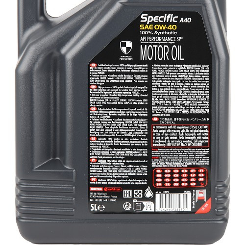  Aceite de motor MOTUL Specific PORSCHE A40 0W40 - 100% sintético - 5 Litros - UD30541-2 