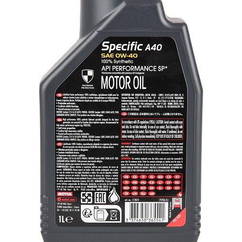 Motor oil MOTUL Specific PORSCHE A40 0W40 - 100% synthetic - 1 Litre - UD30543