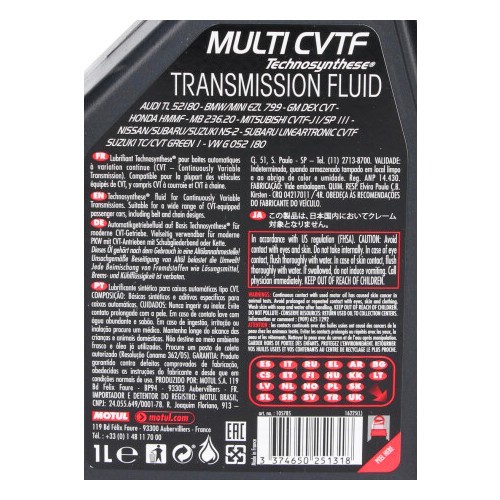 Getriebeöl für stufenloses Getriebe MOTUL MULTI CVTF - Technosynthese - 1 Liter - UD30570