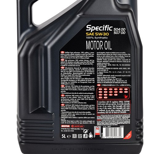 Huile moteur MOTUL Specific 504 00 507 00 5W30 - 100% synthèse - 5 Litres - UD30707