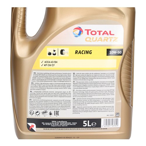 TotalEnergies Quartz Racing 10W50 Aceite de motor - Technosynthesis - 5 Litros - UD30808