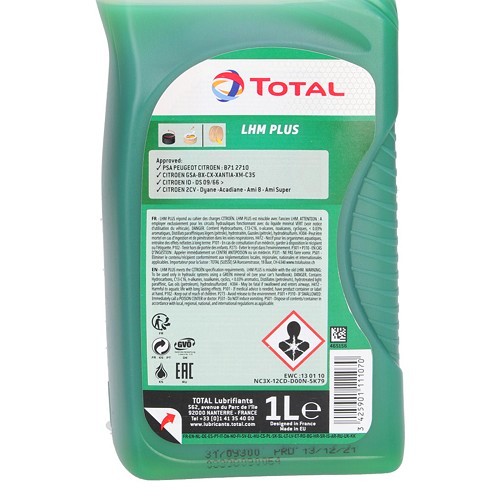 TotalEnergies LHM PLUS mineral liquid for Citroën hydraulic power plant - fluorescent green - 1 Litre - UD30813