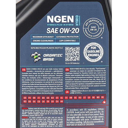 Aceite de motor MOTUL NGEN HYBRID 0W20 - sintético - 4 Litros - UD31013