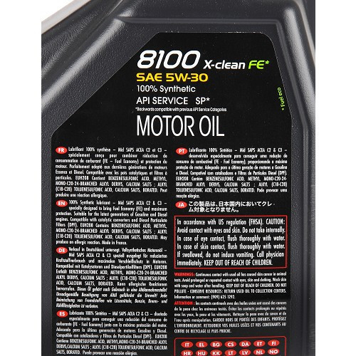  Huile moteur MOTUL 8100 X-clean FE 5W30 - 100% synthèse - 5 Litres - UD31017-2 