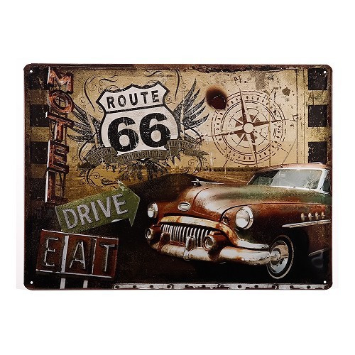  ROUTE 66 DRIVE EAT decorative metallic plaque - 30 x 40 cm - UF01376 