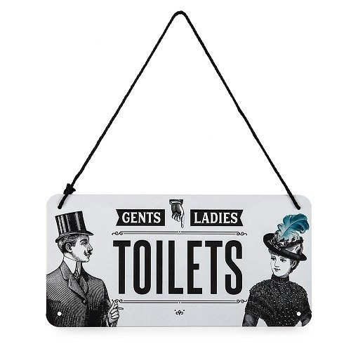  Decoratieve metalen plaat met koord TOILETS - 10 x 20 cm - UF01403 