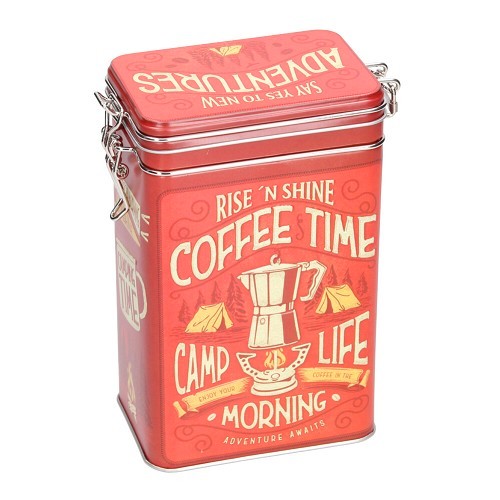  Dekorative Metalldose mit Clip COFFEE TIME CAMP LIFE - 7,5 x 11 x 17,5 cm - UF01424 