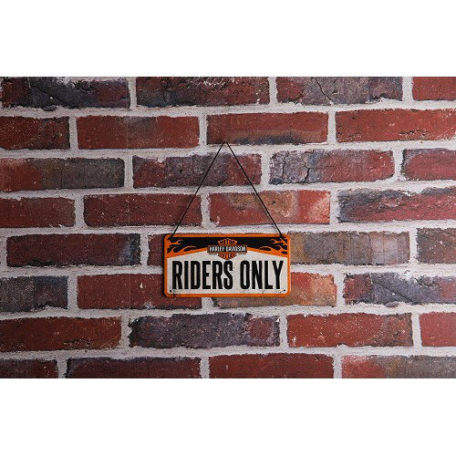 Plaque décorative métallique avec cordelette HARLEY DAVIDSON RIDERS ONLY - 10 x 20 cm - UF01487