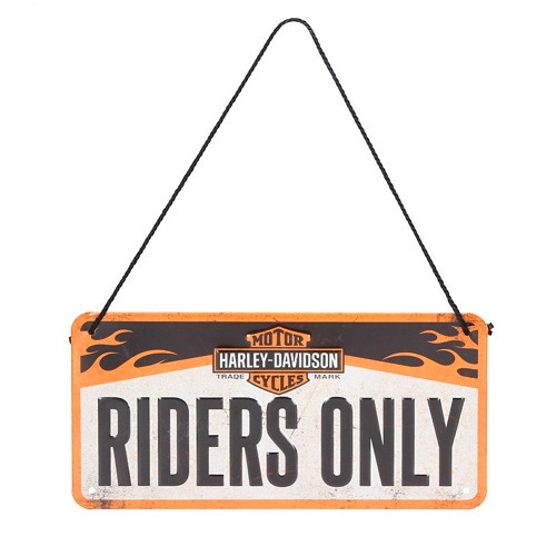  Placa metálica decorativa com cordão HARLEY DAVIDSON RIDERS ONLY - 10 x 20 cm - UF01487 