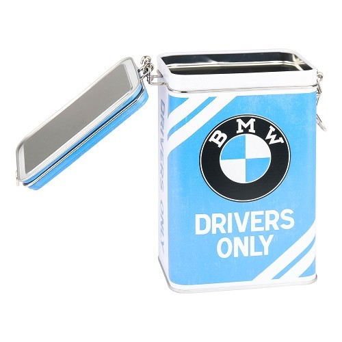 Caja metálica decorativa con clip BMW DRIVERS ONLY - 7,5 x 11 x 17,5 cm - UF01534
