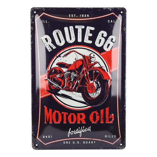  Placa decorativa em metal Route 66 Motor Oil - 20 x 30 cm - UF01545 