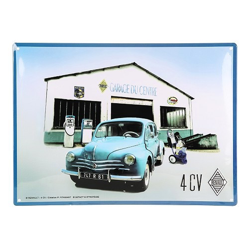  RENAULT 4CV GARAGE decorative metallic plaque - 30 x 40 cm - UF01577 