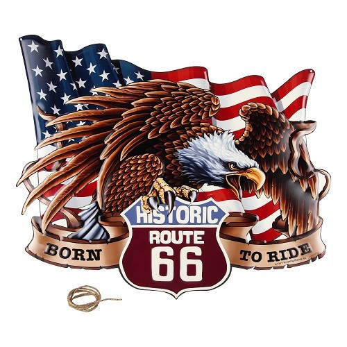  Placa decorativa em metal HISTORIC ROUTE 66 BORN TO RIDE - 50 x 60 cm - UF01617 